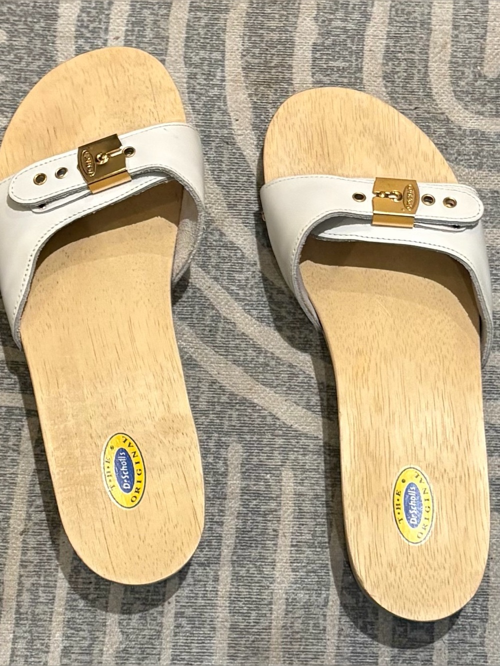 Dr. Scholl's Original Collection White Leather Wooden Slide Sandals Sz 10 Women